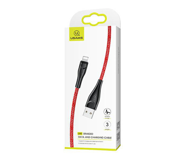 USAMS  Kabel pleciony U41 lightning 3m 2A czerwony - 1569094 - zdjęcie 2